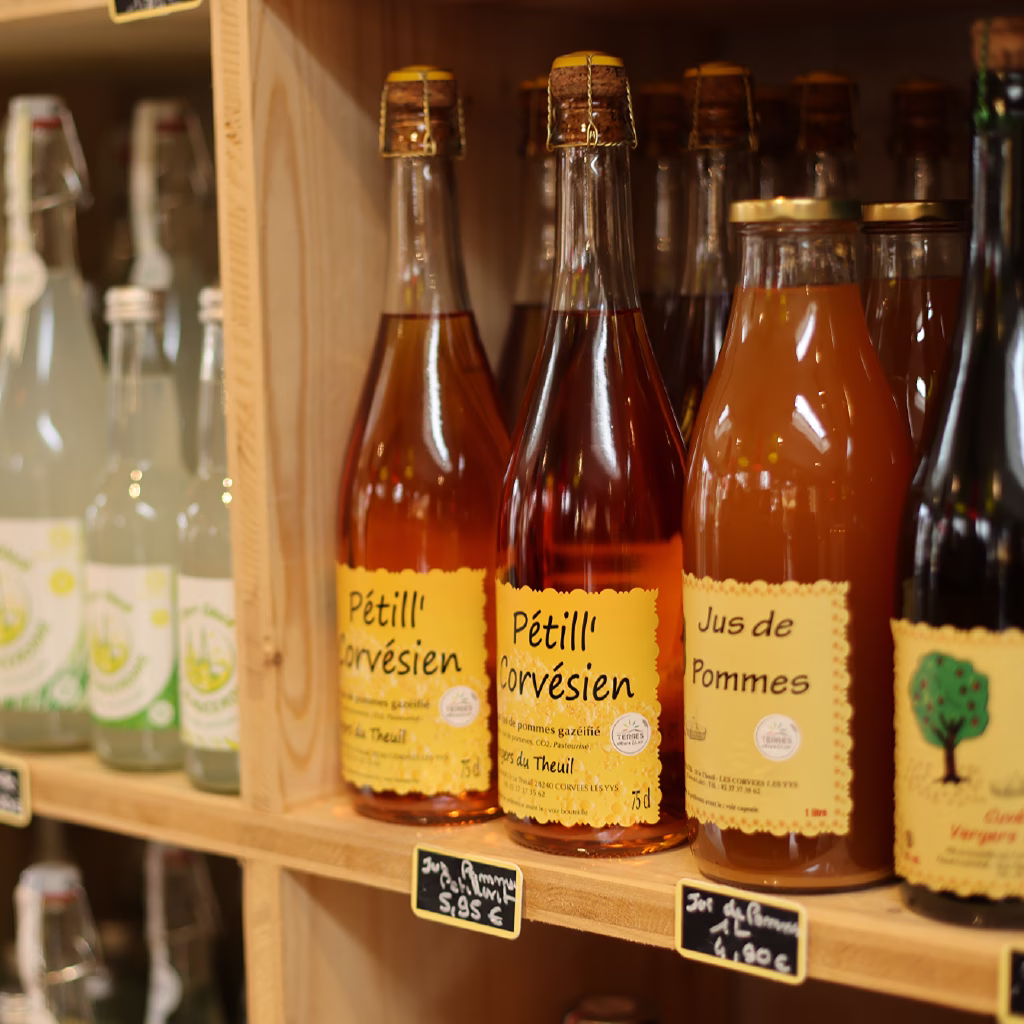 Jus de pomme fermier à la Boutique du Terroir des Jardins de Lutz Crespin