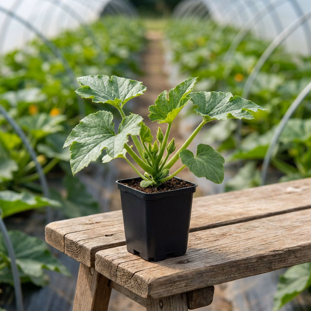 Courgette verte, Cucurbita pepo, Facile · pépinière Les Jardins de Lutz Crespin