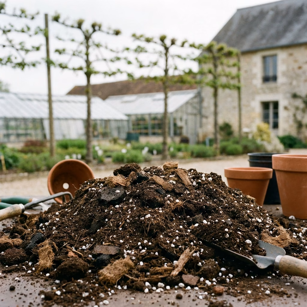 Terreau universel enrichi, Plantation, Tourbe, compost, perlite. Pour rempotage, plantations en bac et petits jardins. · Les Jardins de Lutz Crespin