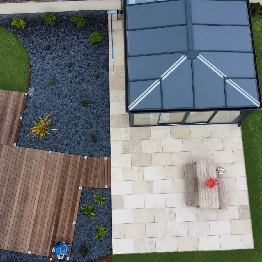 Vue aérienne d’un projet d’aménagement de jardin