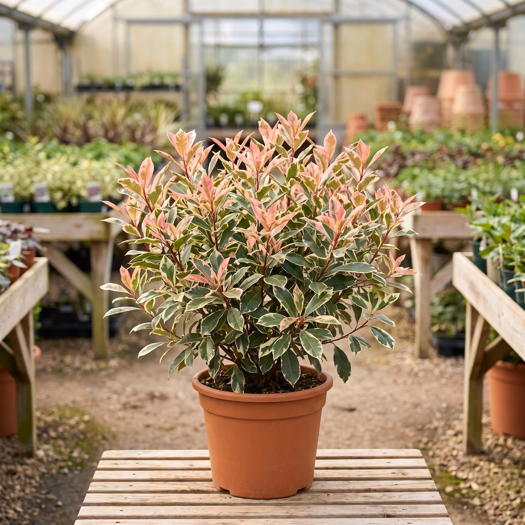 Photinia Pink Marble, Photinia × fraseri ‘Cassini’ · Pépinières Crespin