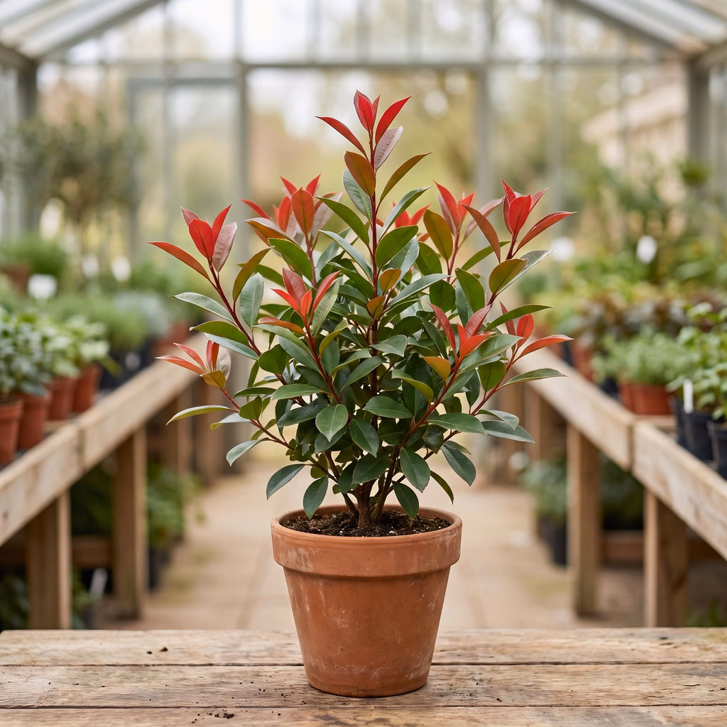 Photinia Red Robin, Photinia × fraseri ‘Red Robin’ · Pépinières Crespin