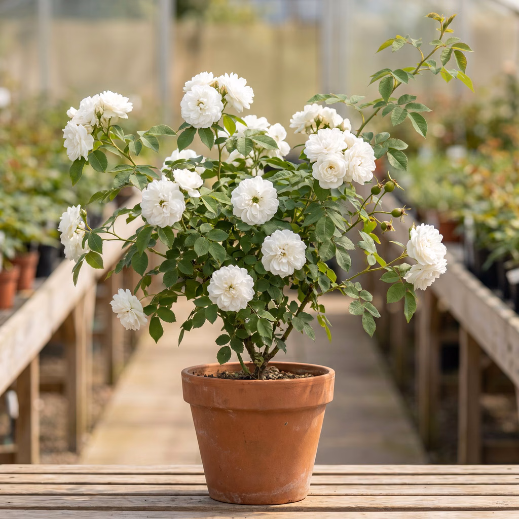 Rosier Madame Hardy, Rosa ‘Madame Hardy’ · Pépinières Crespin