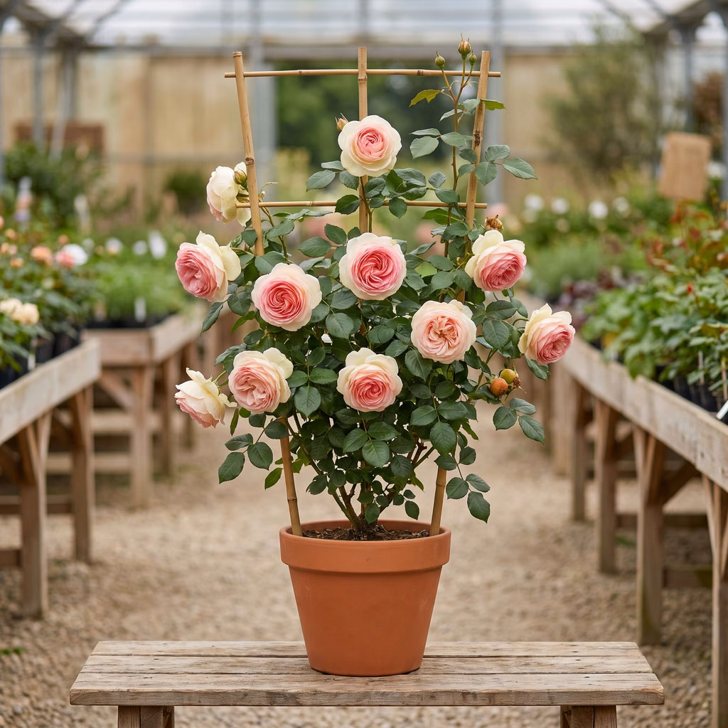 Rosier Pierre de Ronsard, Rosa ‘Meiviolin’ · Pépinières Crespin